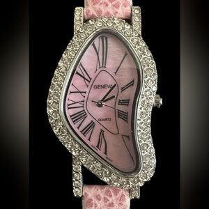 Geneva Curved Pink and Silver Women's Watch